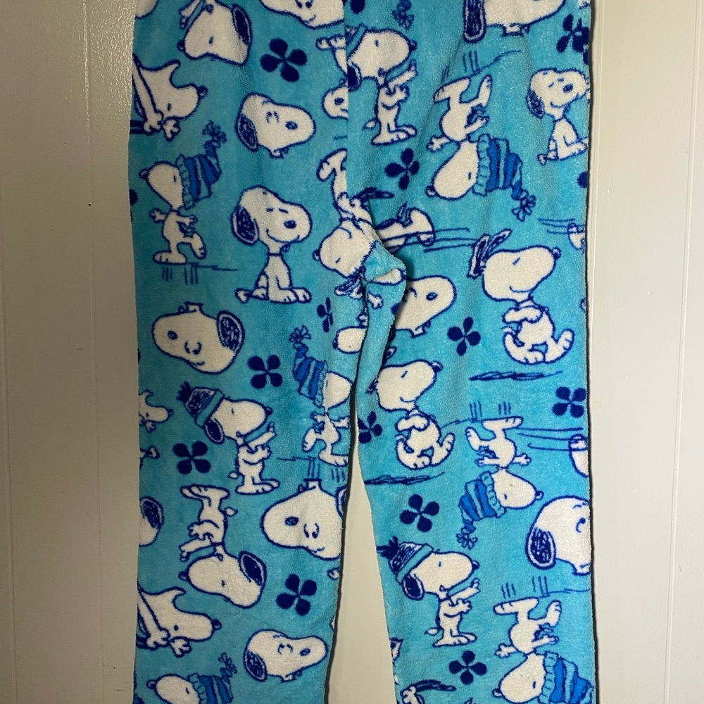 Women’s Peanuts Snoopy Soft Teal Blue Pajama Pants Joggers Winter Fun XLarge - Picture 4 of 9